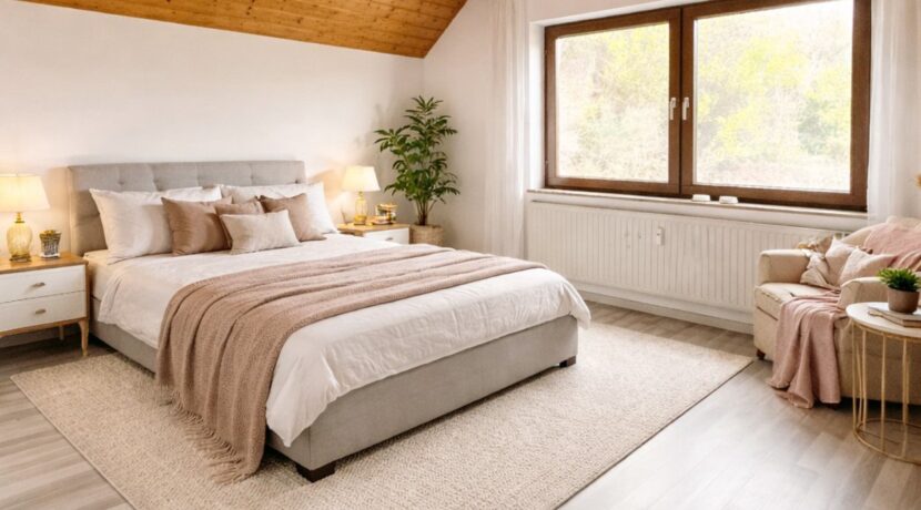 Schlafzimmer möbliert beschriftet