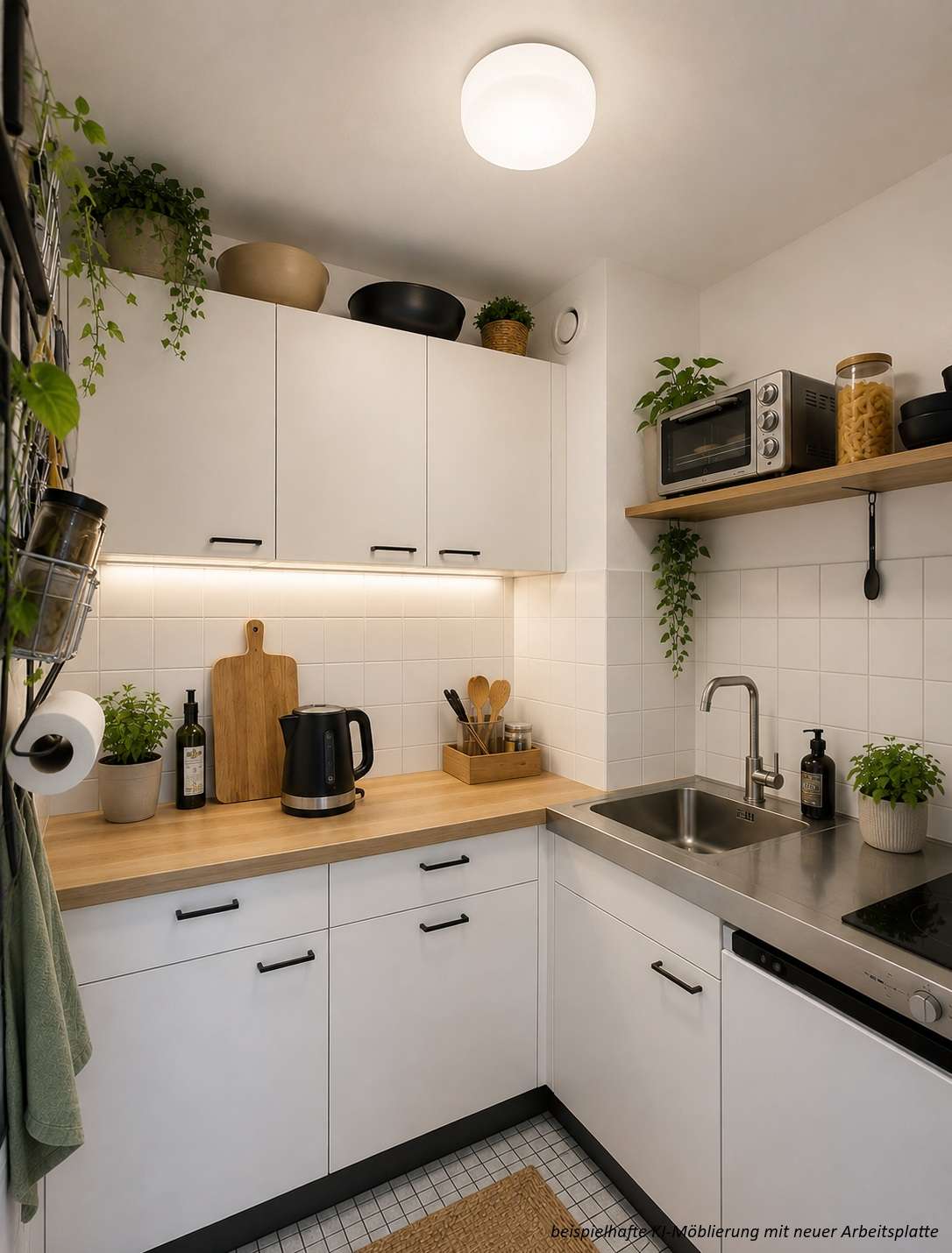 Detailansicht Küche bspl. KI-Möblierung der Immobilie 1-Zimmer-Wohnung im 12. Obergeschoss