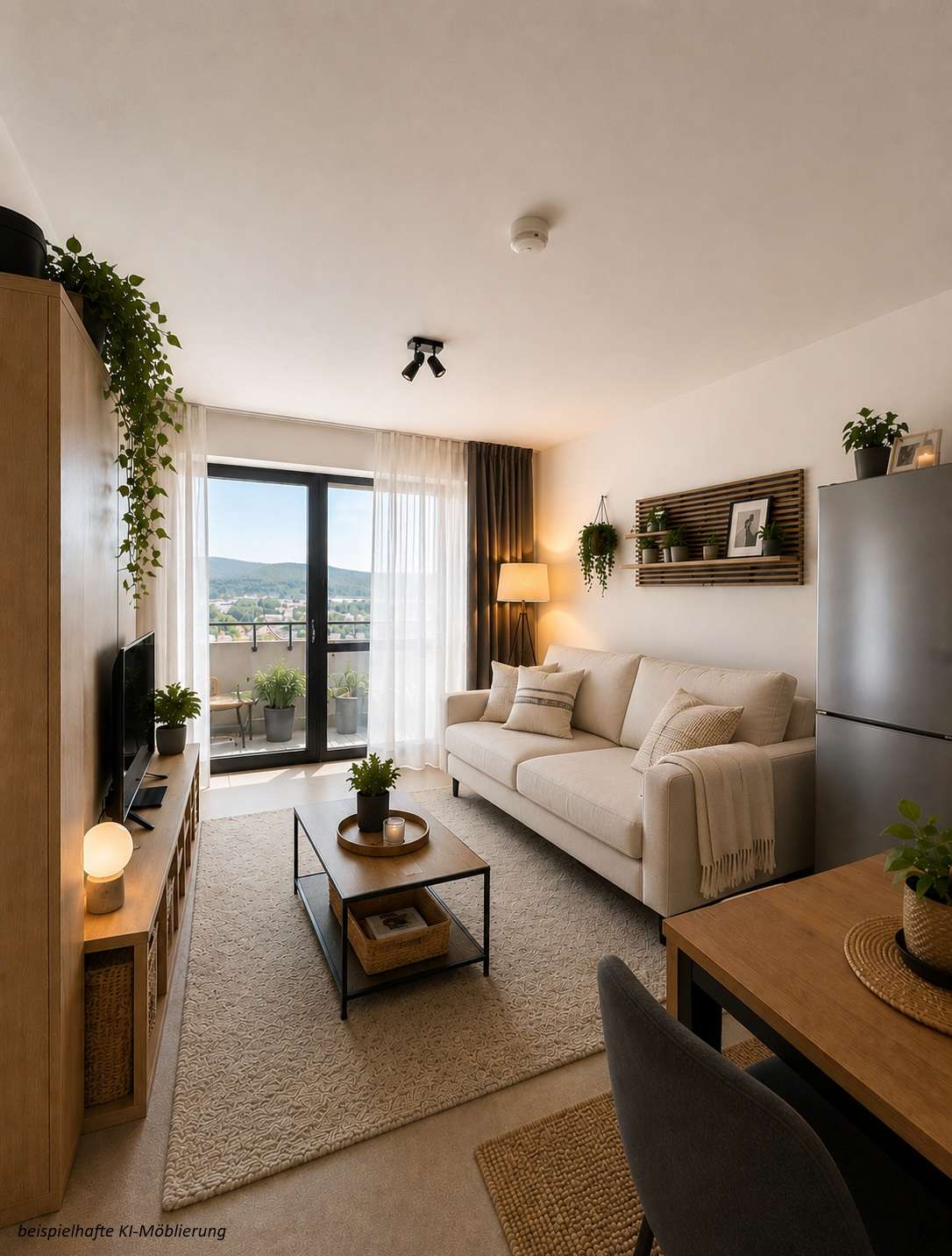 Detailansicht Zimmer bspl. KI-Möblierung der Immobilie 1-Zimmer-Wohnung im 12. Obergeschoss