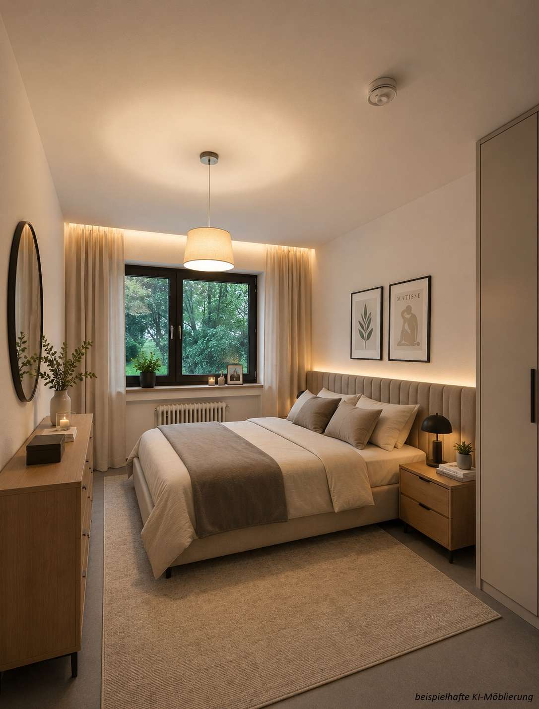 Detailansicht Schlafzim. bspl. KI-Möblierung der Immobilie Schöne 2-Zimmer-Erdgeschoss-Wohnung an der Achalm