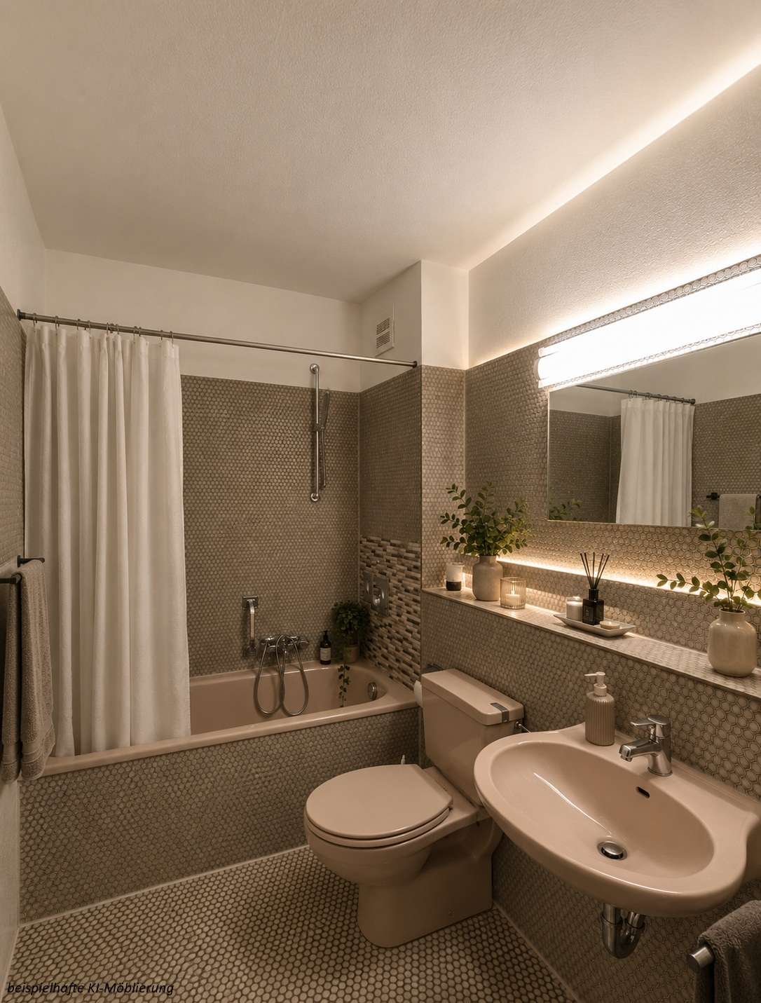 Detailansicht Bad bspl. KI-Möblierung der Immobilie Schöne 2-Zimmer-Erdgeschoss-Wohnung an der Achalm