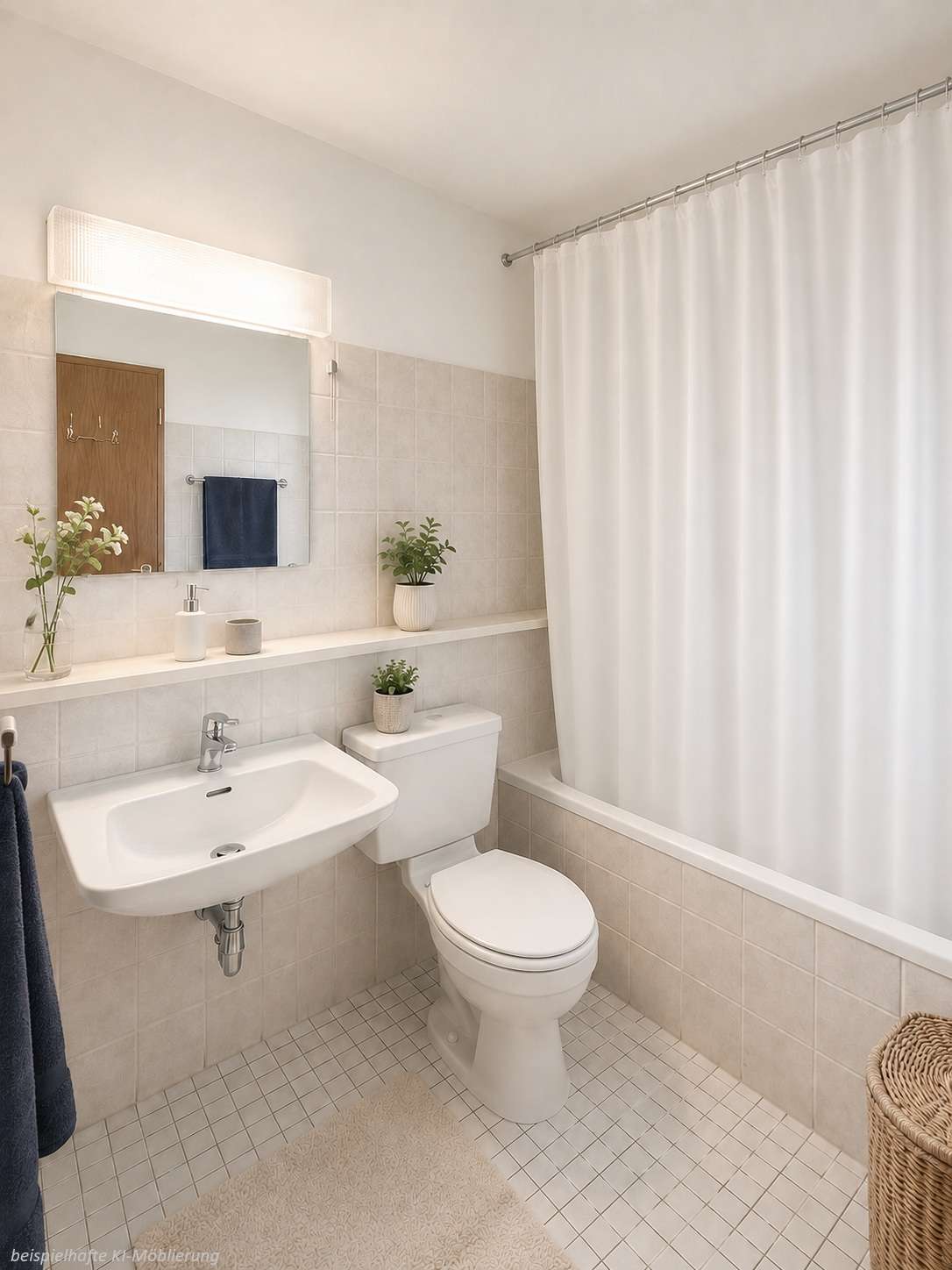 Detailansicht Bad bspl. KI-Möblierunng der Immobilie Schöne 2-Zimmer Wohnung im 6. Obergeschoss