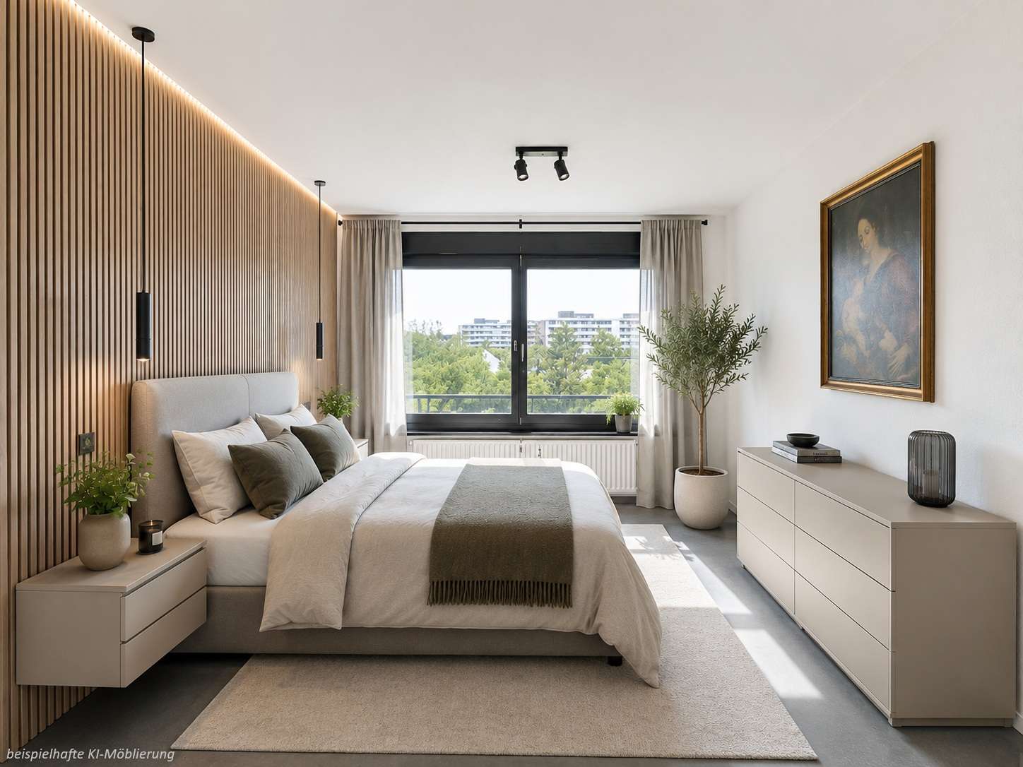 Detailansicht Schlafzim. bspl. KI-Möblierung der Immobilie Schöne 2-Zimmer Wohnung im 6. Obergeschoss
