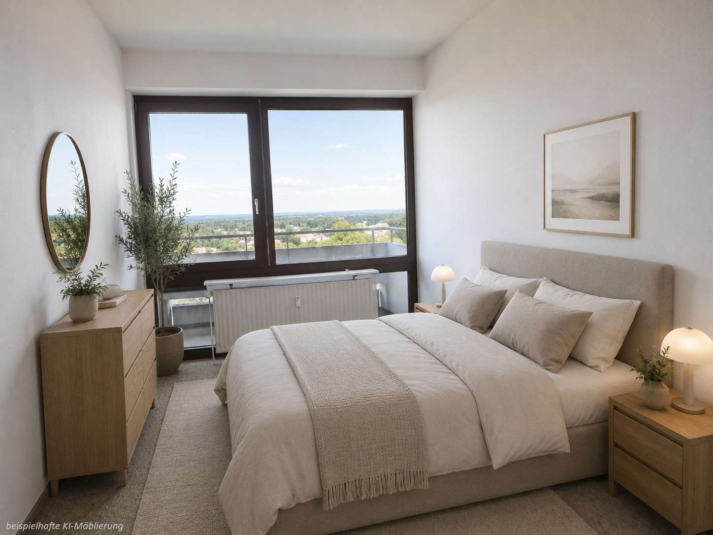 Detailansicht Schlafzim. bspl. KI-Möblierung der Immobilie 2-Zimmer-Wohnung im 12. Obergeschoss