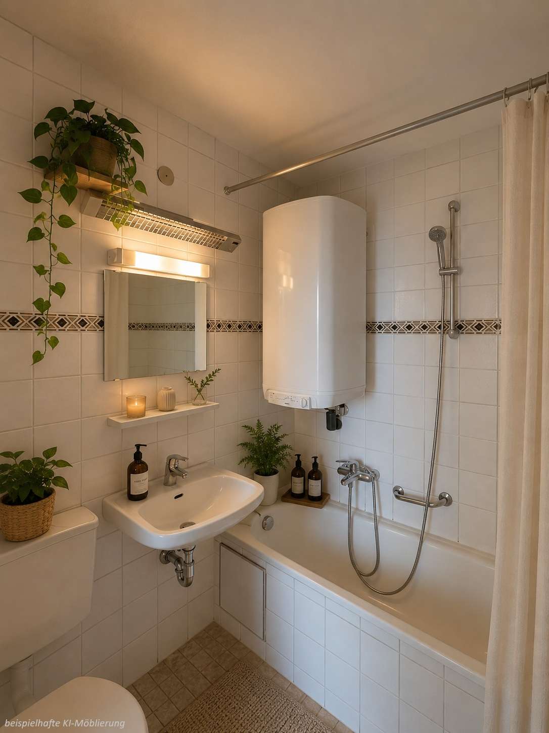 Detailansicht Bad bspl. KI-Möblierung der Immobilie Freie 1-Zimmer-Wohnung in ruhiger Lage