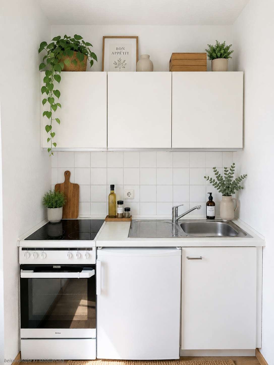 Detailansicht Küche bspl. KI-Möblierung der Immobilie Freie 1-Zimmer-Wohnung in ruhiger Lage