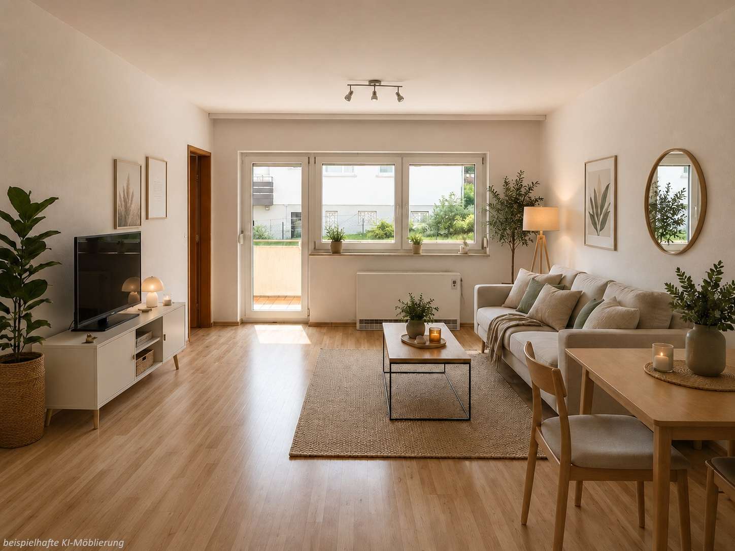 Detailansicht Zimmer bspl. KI-Möblierung der Immobilie Freie 1-Zimmer-Wohnung in ruhiger Lage