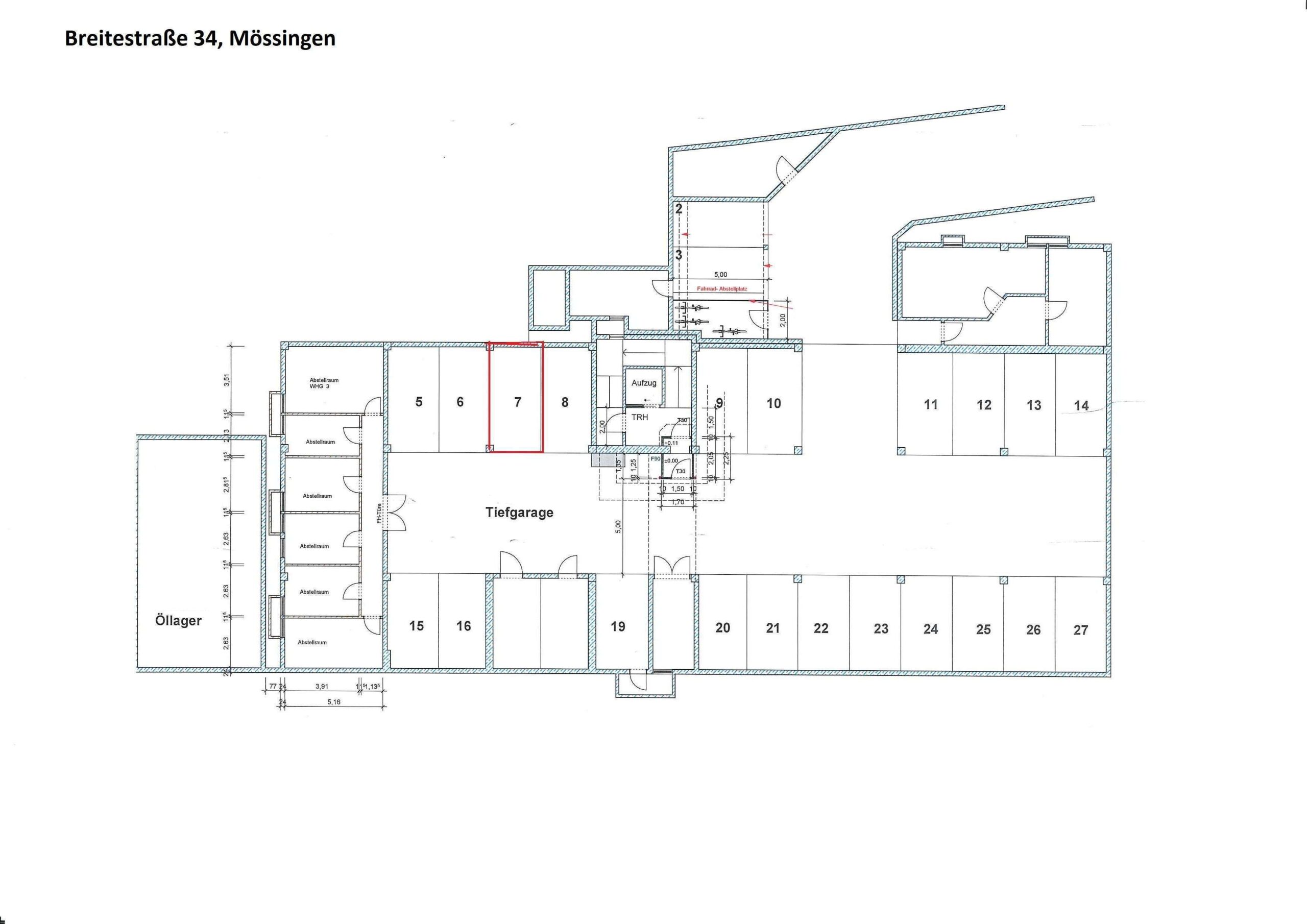 Detailansicht Tiefgaragenplan der Immobilie Tiefgaragenstellplatz