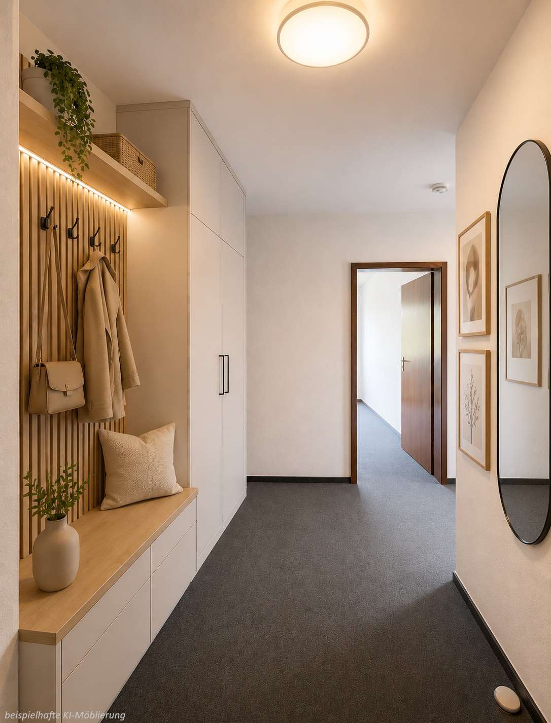 Detailansicht Flur bspl. KI-Möblierung der Immobilie Freie 2-Zimmer-Wohnung mit Achalm-Blick