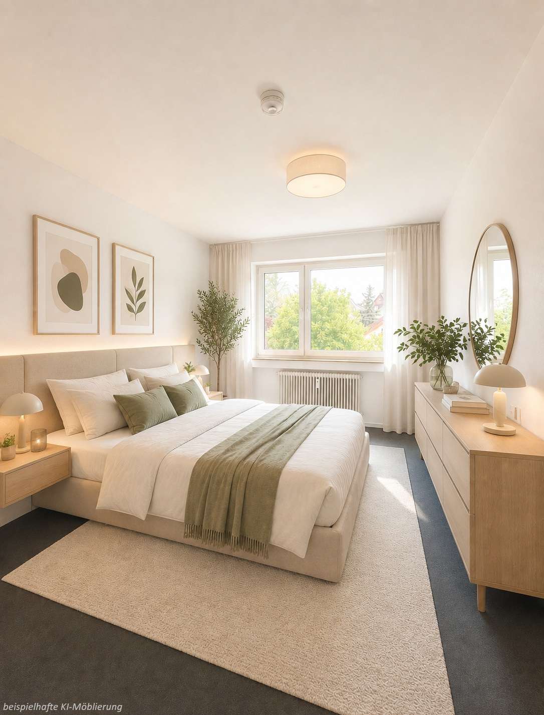 Detailansicht Schlafzim. bspl. KI-Möblierung der Immobilie Freie 2-Zimmer-Wohnung mit Achalm-Blick