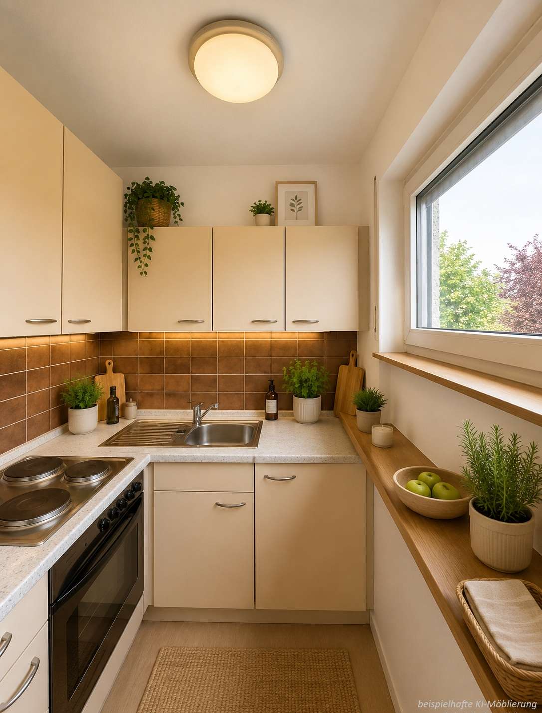 Detailansicht Küche bspl. KI-Möblierung der Immobilie Freie 2-Zimmer-Wohnung mit Achalm-Blick