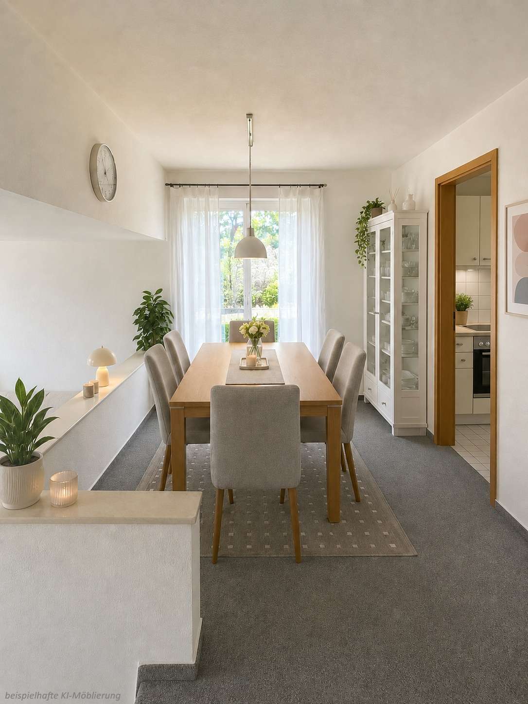 Detailansicht Esszimmer bspl. KI-Möblierung der Immobilie Schöne Doppelhaushälfte in ruhiger Lage