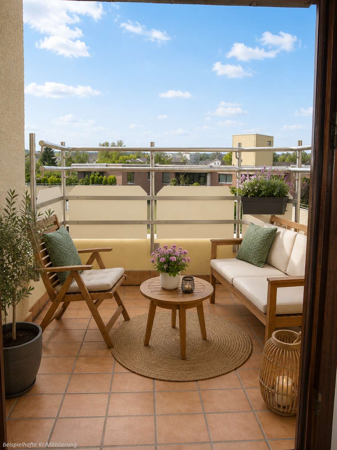 Detailansicht Balkon bspl. KI-Möblierung der Immobilie 1-Zimmer-Wohnung mit schöner Aussicht
