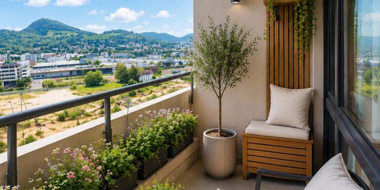 Balkon beispielhafte KI-Möblierung