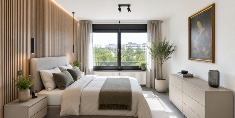 Schlafzimmer beispielhafte KI-Möblierung