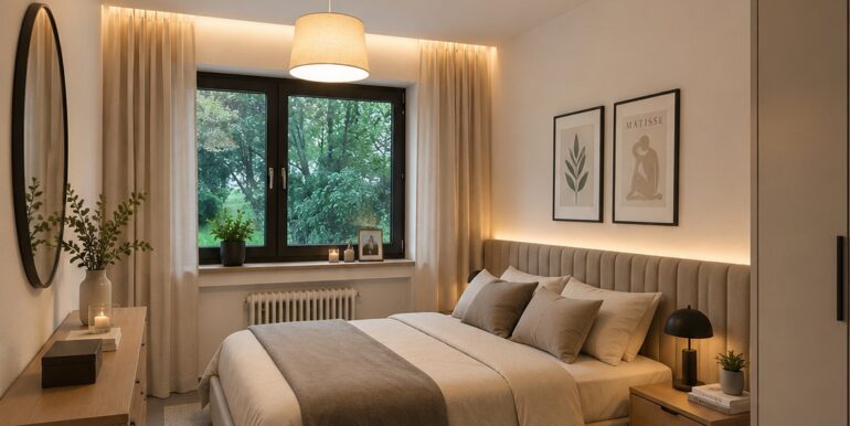 Schlafzimmer beispielhafte KI-Möblierung