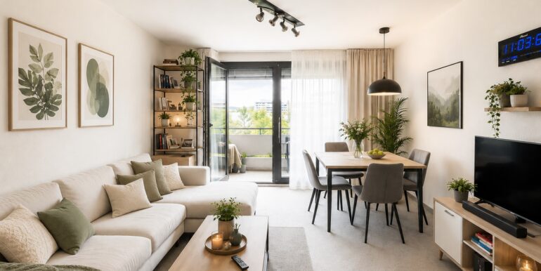 Wohn-Esszimmer beispielhafte KI-Möblierung