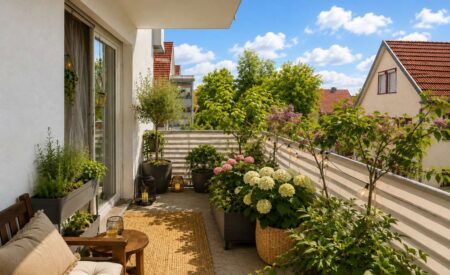 Detailansicht Balkon bspl. KI-Möblierung der Immobilie Schöne 2-Zimmer-Wohnung im Herzen von Reutlingen