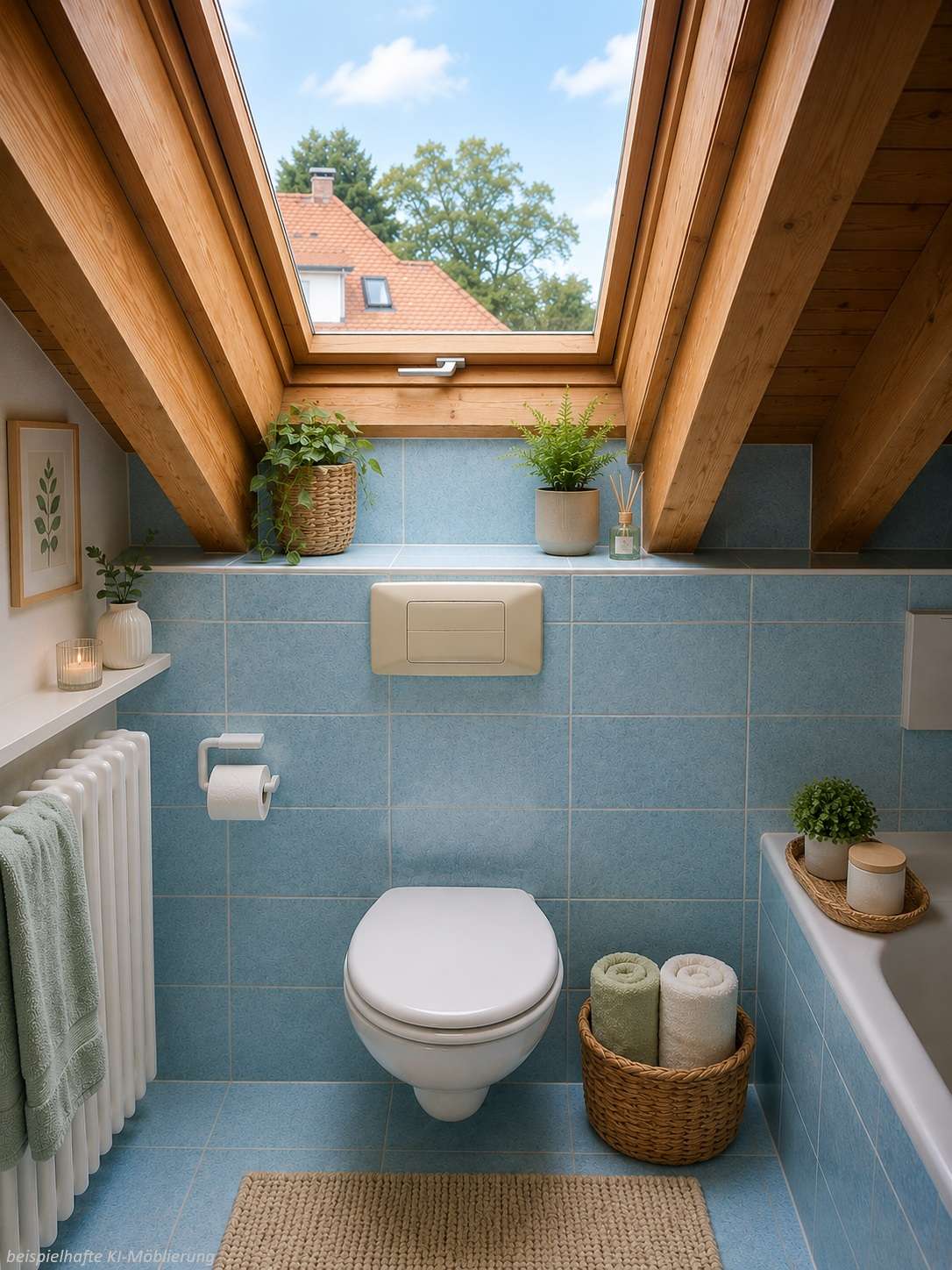 Detailansicht Badezimmer bspl. KI-Möblierung der Immobilie Schöne 2-Zimmer-Studiowohnung in ruhiger Wohnlage