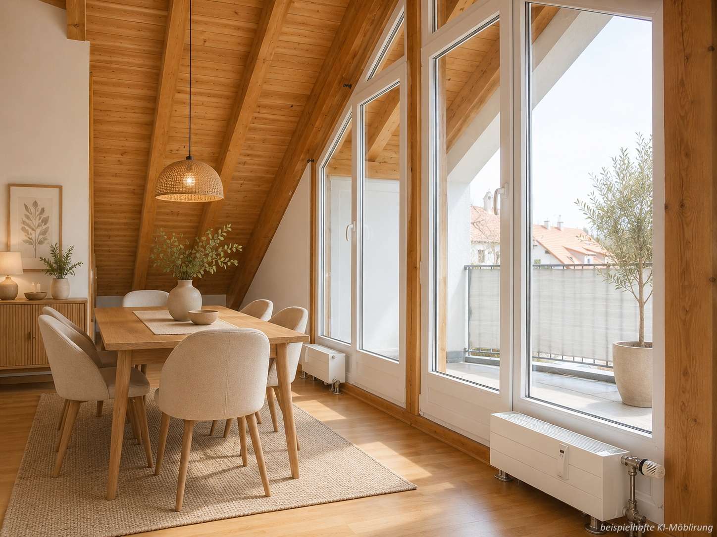 Detailansicht Esszimmer bspl. KI-Möblierung der Immobilie Schöne 2-Zimmer-Studiowohnung in ruhiger Wohnlage