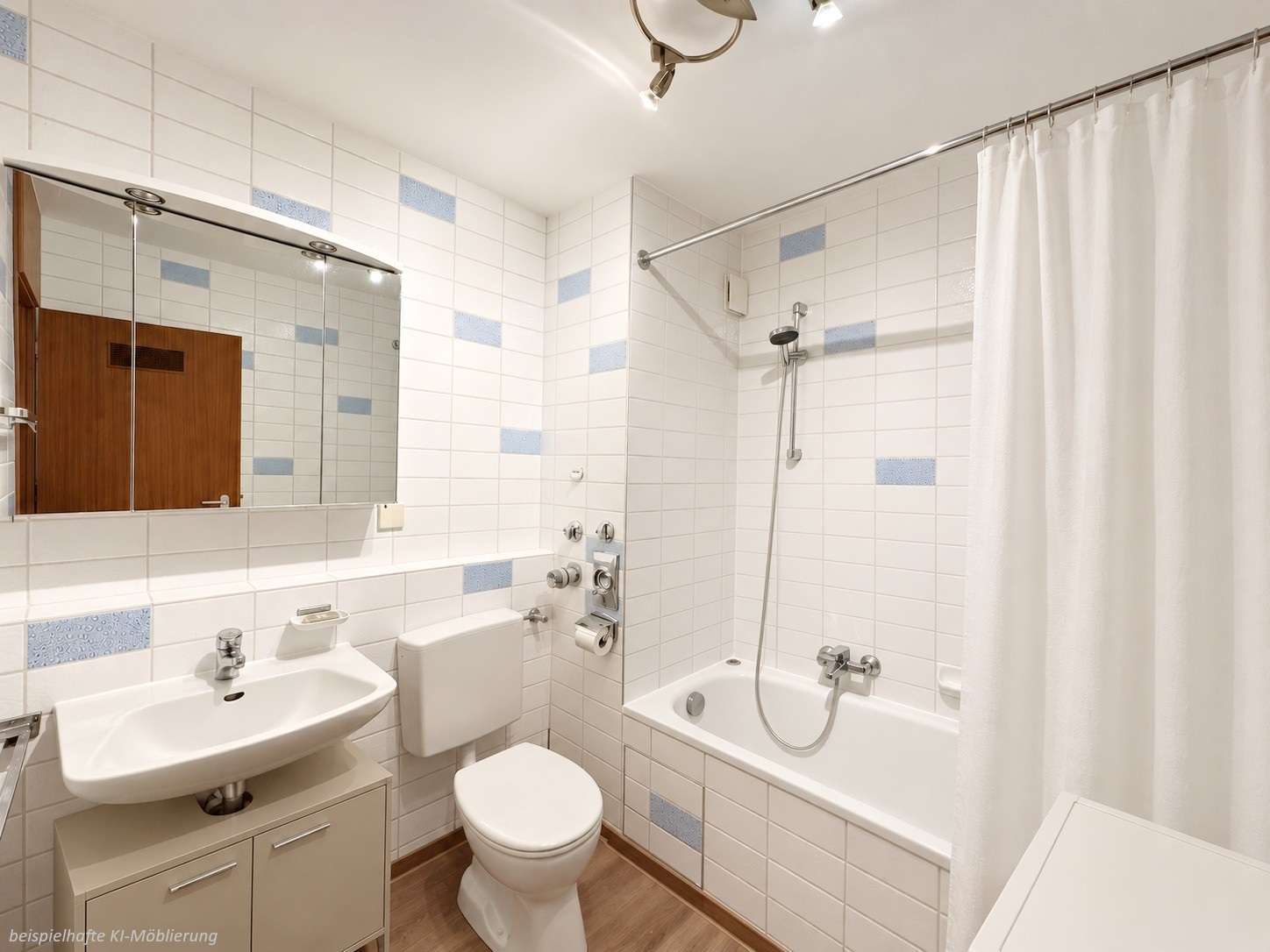 Detailansicht Bad bspl. KI-Möblierung der Immobilie 2-Zimmer-Wohnung in zentrumsnaher Lage