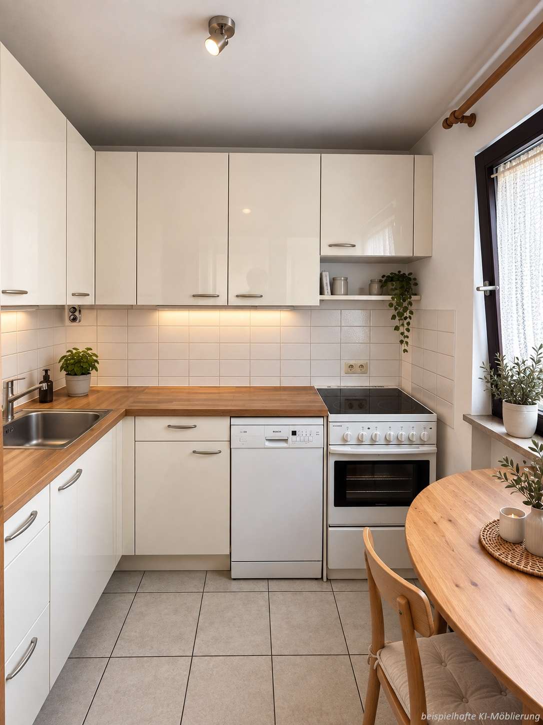 Detailansicht Küche bspl. KI-Möblierung der Immobilie 2-Zimmer-Wohnung in zentrumsnaher Lage