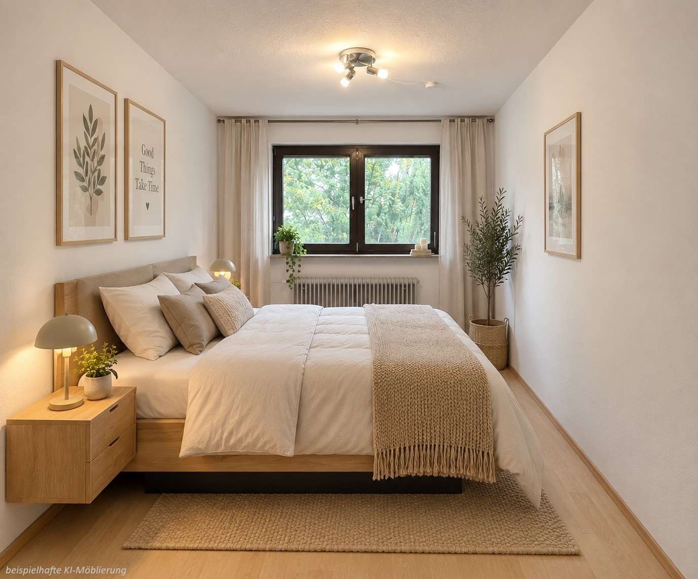 Detailansicht Schlafzim. bspl. KI-Möblierung der Immobilie 2-Zimmer-Wohnung in zentrumsnaher Lage