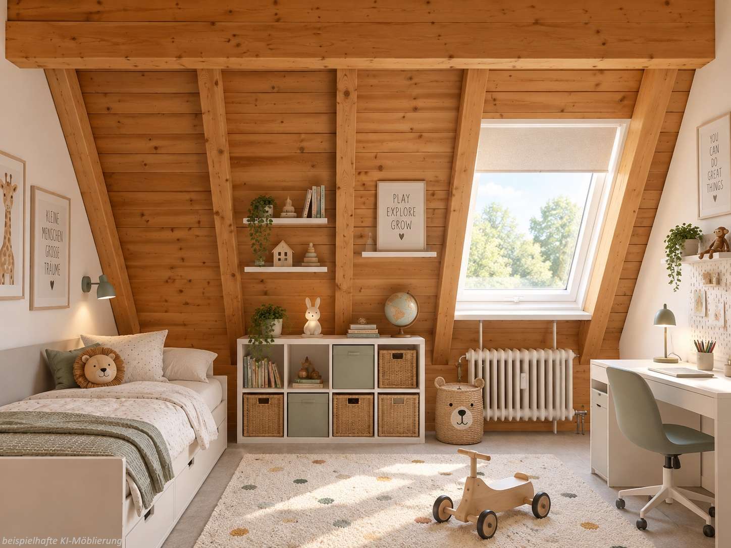 Detailansicht Zimmer bspl. KI-Möblierung der Immobilie 4-Zimmer-Studio-Wohnung in ruhiger Lage
