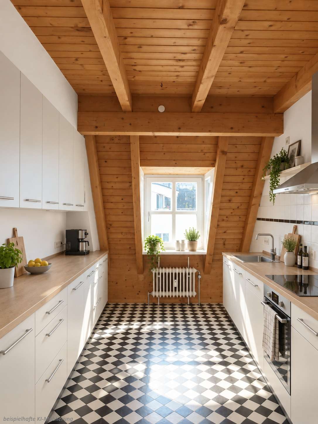 Detailansicht Küche bspl. KI-Möblierung der Immobilie 4-Zimmer-Studio-Wohnung in ruhiger Lage
