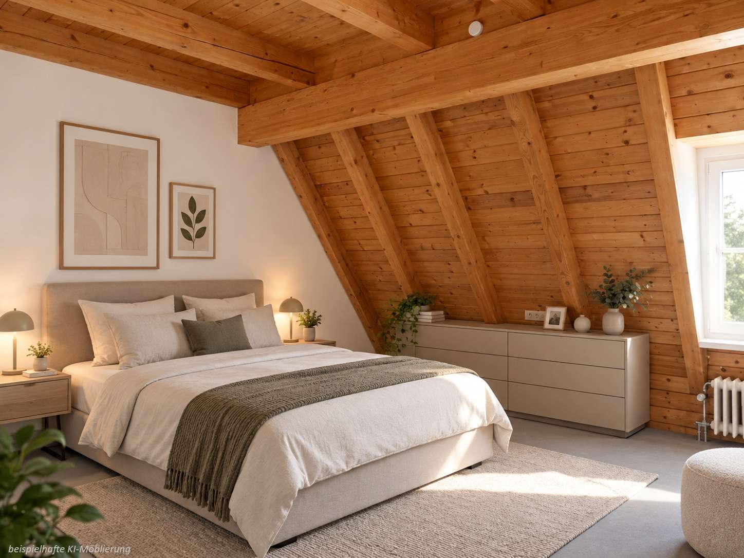 Detailansicht Schlafzim. bspl. KI-Möblierung der Immobilie 4-Zimmer-Studio-Wohnung in ruhiger Lage