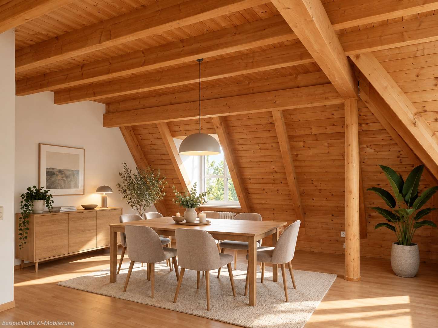 Detailansicht Esszim. bspl. KI-Möblierung der Immobilie 4-Zimmer-Studio-Wohnung in ruhiger Lage