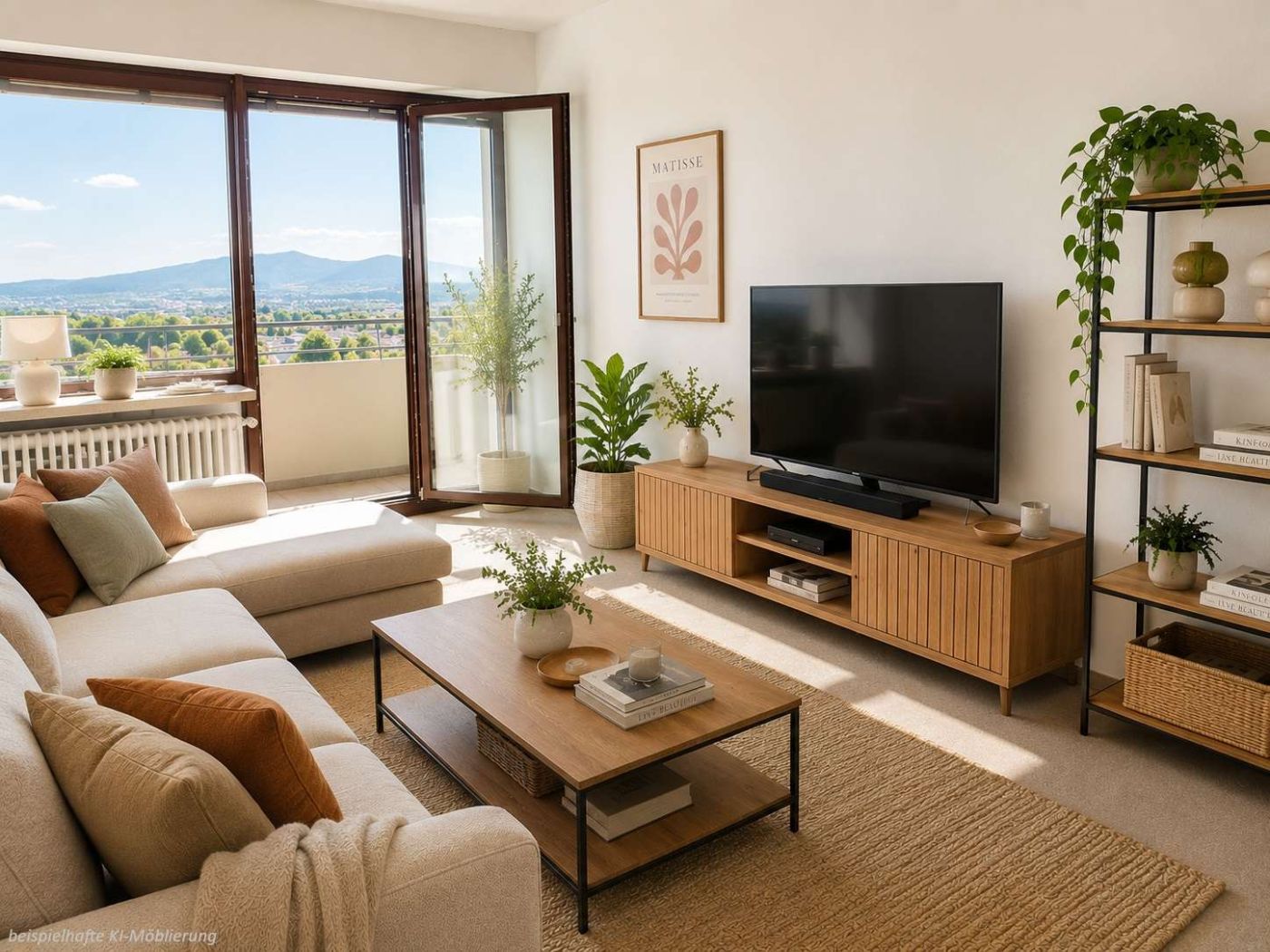 Detailansicht Zimmer bspl. KI-Möblierung der Immobilie 2-Zimmer-Wohnung im 12. Obergeschoss