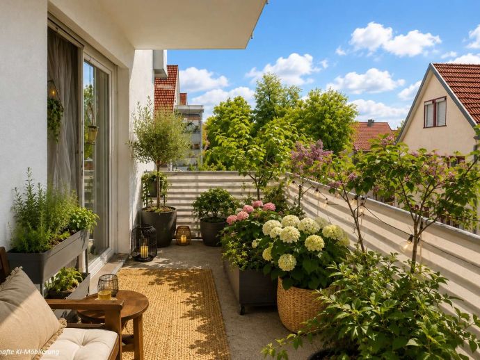 Detailansicht Balkon bspl. KI-Möblierung der Immobilie Schöne 2-Zimmer-Wohnung im Herzen von Reutlingen